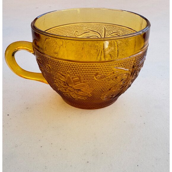 Vintage Tiara Chantilly Daisy Sandwich Amber Indiana Glass Coffee Tea Cup - Picture 2 of 6